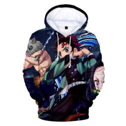 Blusa Jaqueta 3D Full Tanjiro Nezuko e Inosuke Anime Demon Slayer Top