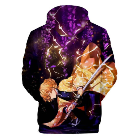 Blusa Jaqueta 3D Full Zenitsu Respiração do Trovão Anime Demon Slayer Top - Imagem 2