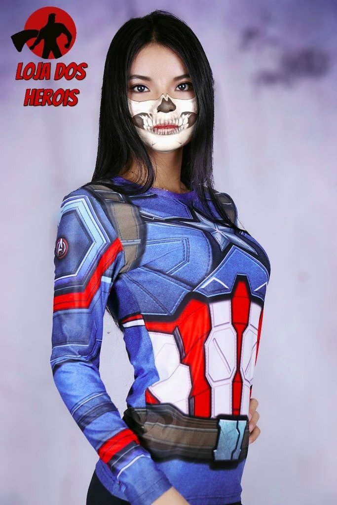 Camisa / Camiseta Hash Guard Feminina Capitão América - Manga Longa Compressão