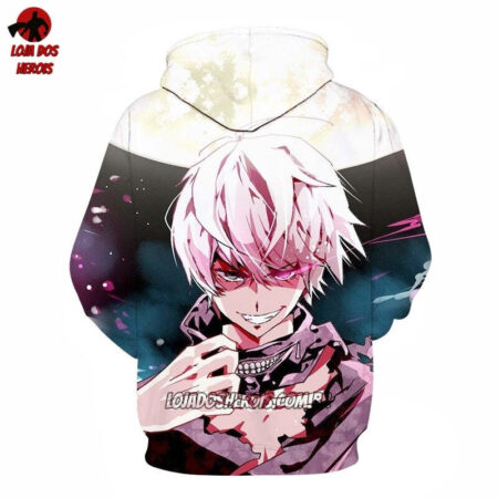 Blusa Jaqueta 3D Anime Tokyo Ghoul Kaneki Sorrindo Touca Canguru - Imagem 2