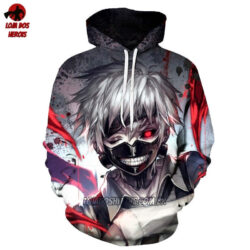 Blusa Jaqueta 3D Anime Tokyo Ghoul Kaneki Cabelo Branco Touca Canguru