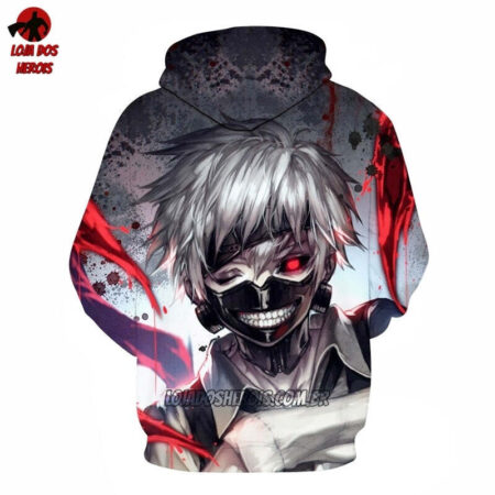 Blusa Jaqueta 3D Anime Tokyo Ghoul Kaneki Cabelo Branco Touca Canguru - Imagem 2