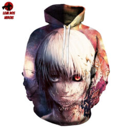 Blusa Jaqueta 3D Kaneki Cabelo Branco Tokyo Ghoul:Re Anime Touca Canguru