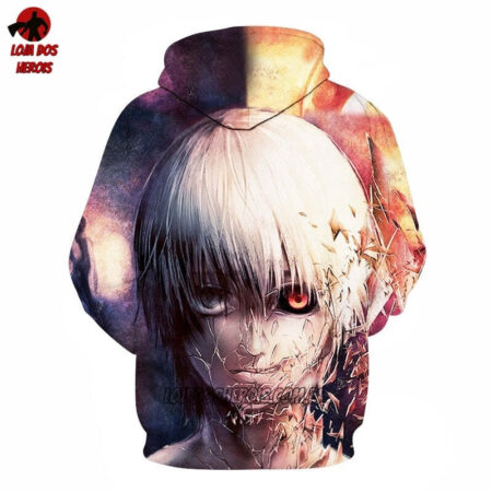 Blusa Jaqueta 3D Kaneki Cabelo Branco Tokyo Ghoul:Re Anime Touca Canguru - Imagem 2