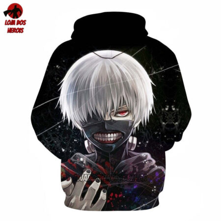 Blusa Jaqueta 3D Kaneki Modo Batalha Tokyo Ghoul:Re Anime Touca Canguru - Imagem 2