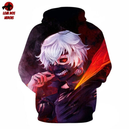 Blusa Jaqueta 3D Kaneki Ken Batalha Tokyo Ghoul:Re Anime Touca Canguru - Imagem 2