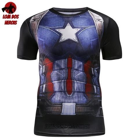 Camisa/Camiseta Capitão América Clássico Compressão Hash Guard - Imagem 3