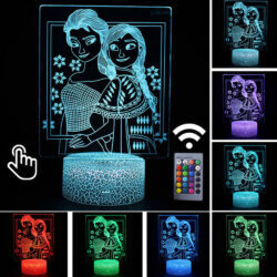 Luminária Abajur LED Elsa e Anna Multicolorido Lanterna 3D Decorativo