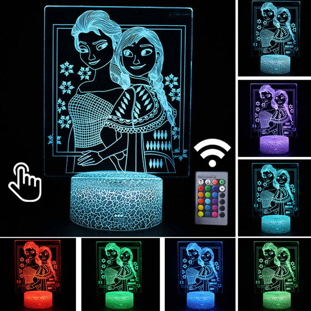 Luminária Abajur LED Elsa e Anna Multicolorido Lanterna 3D Decorativo