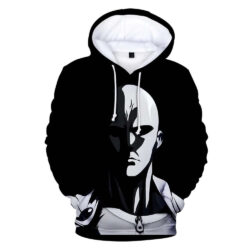 Blusa Jaqueta 3D Full Saitama Preto e Branco Anime One Punch Man Top