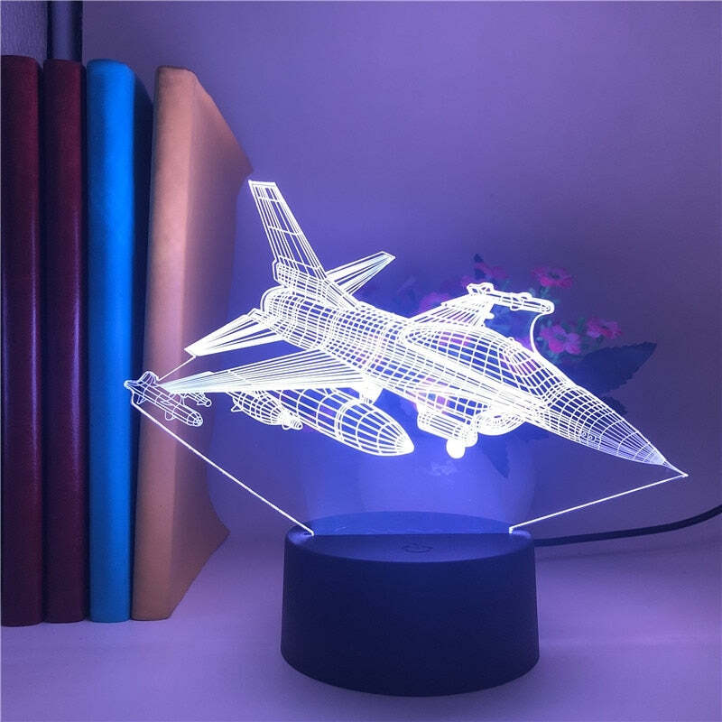 Luminária Abajur LED Avião Caça Multicolorido Lanterna 3D Decorativo
