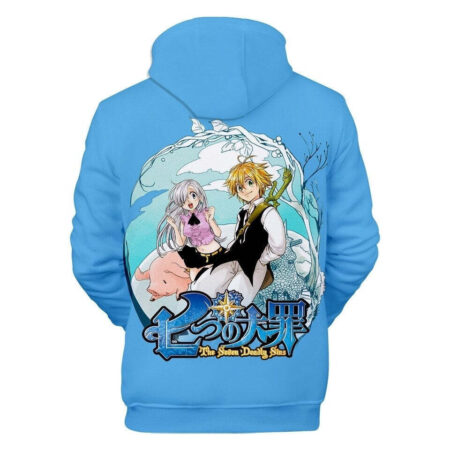 Blusa Jaqueta 3D Full Meliodas Elizabeth e Hawk Nanatsu No Taizai Anime Top - Imagem 2
