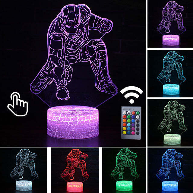 Luminária Abajur LED Homem de Ferro Tony Stark Multicolorido Lanterna 3D Decorativo 2
