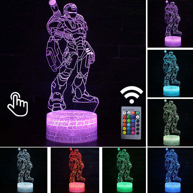 Luminária Abajur LED Homem de Ferro Armadura Multicolorido Lanterna 3D Decorativo 2