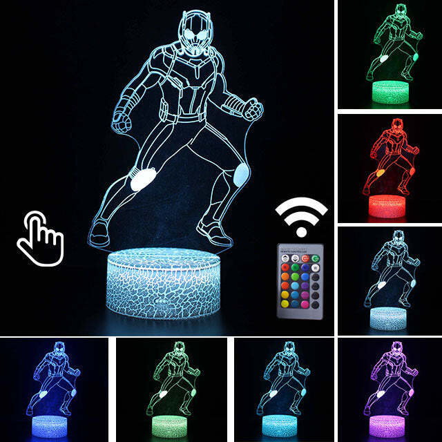 Luminária Abajur LED Homem Formiga Vingadores Multicolorido Lanterna 3D Decorativo