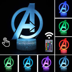 Luminária Abajur LED Vingadores Símbolo Multicolorido Lanterna 3D Decorativo