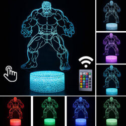 Luminária Abajur LED Hulk Vingadores Filme Multicolorido Lanterna 3D Decorativo