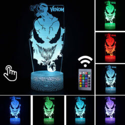 Luminária Abajur LED Venom Filme Multicolorido Lanterna 3D Decorativo