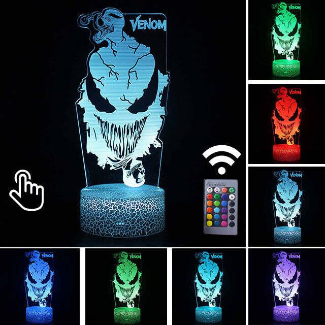 Luminária Abajur LED Venom Filme Multicolorido Lanterna 3D Decorativo
