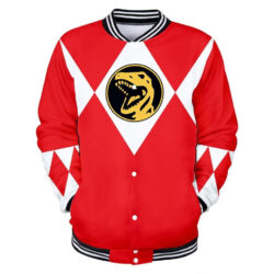 Jaqueta Beisebol 3D Casual Ranger Vermelho Power Rangers Mighty Morphin Top