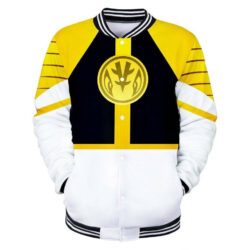 Jaqueta Beisebol 3D Casual Ranger Branco Power Rangers Mighty Morphin Top