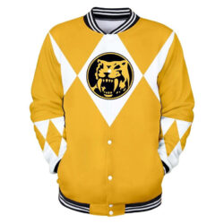Jaqueta Beisebol 3D Casual Ranger Amarelo Power Rangers Mighty Morphin Top