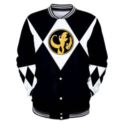 Jaqueta Beisebol 3D Casual Ranger Preto Power Rangers Mighty Morphin Top