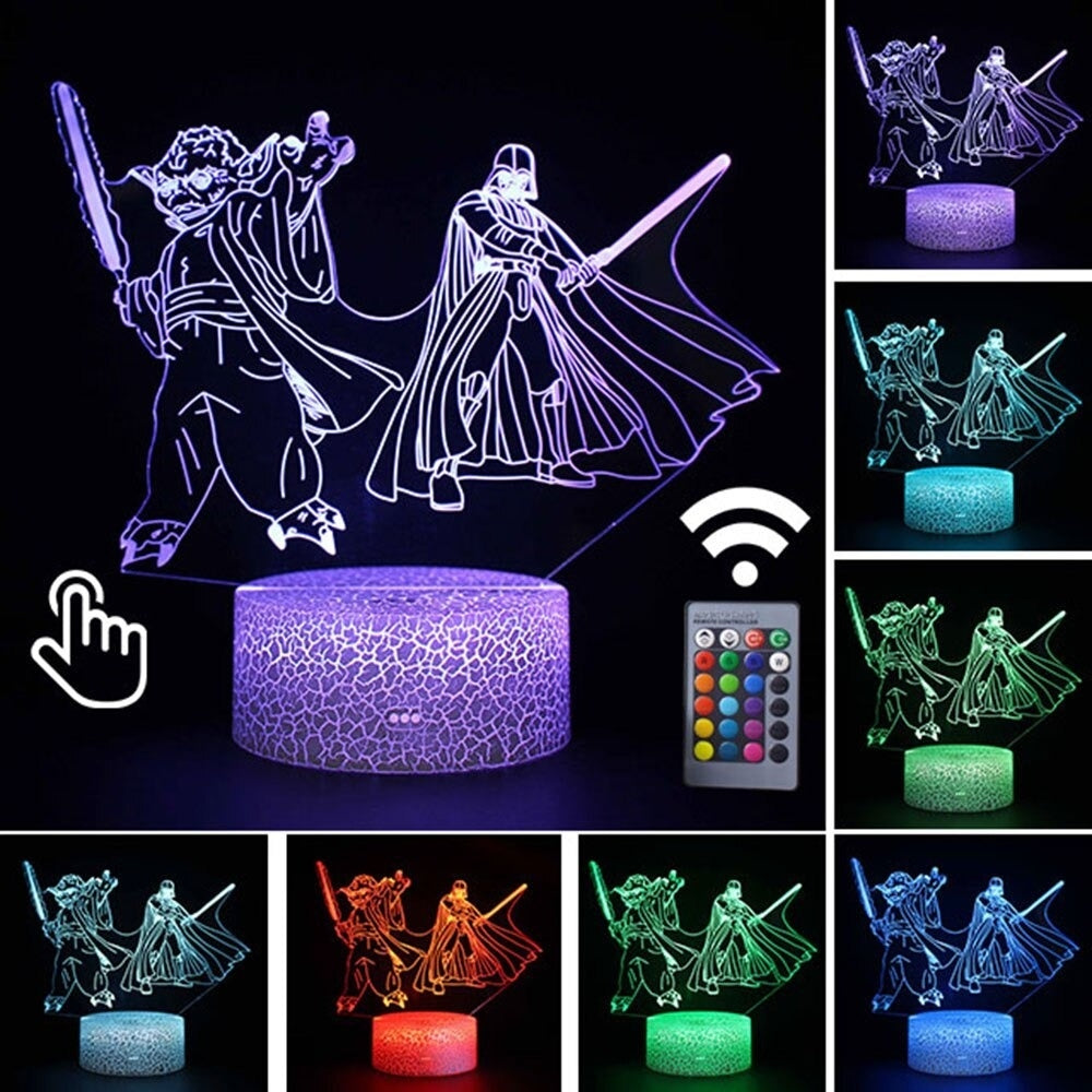 Luminária Abajur LED Darth Vader e Yoda Star Wars Multicolorido Lanterna 3D Decorativo