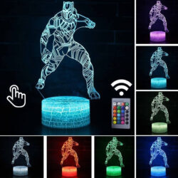 Luminária Abajur LED Pantera Negra Clássico Multicolorido Lanterna 3D Decorativo