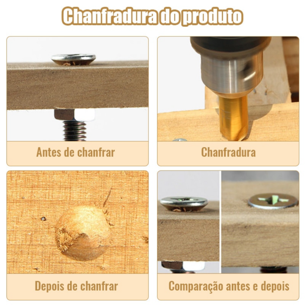 Brocas Escareadoras Para Chanfro Dourado | Kit com 6 Peças - Imagem 4