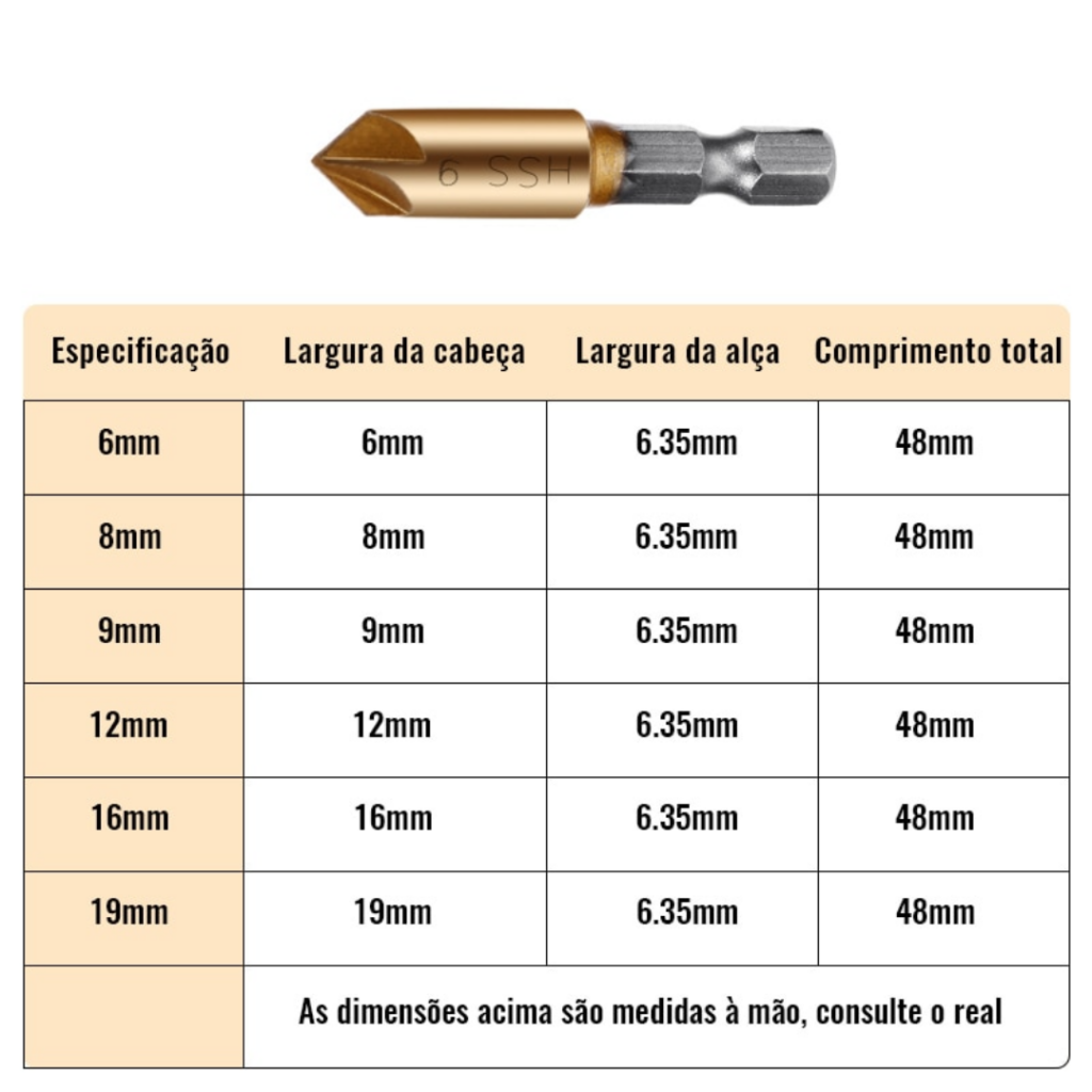 Brocas Escareadoras Para Chanfro Dourado | Kit com 6 Peças - Imagem 8