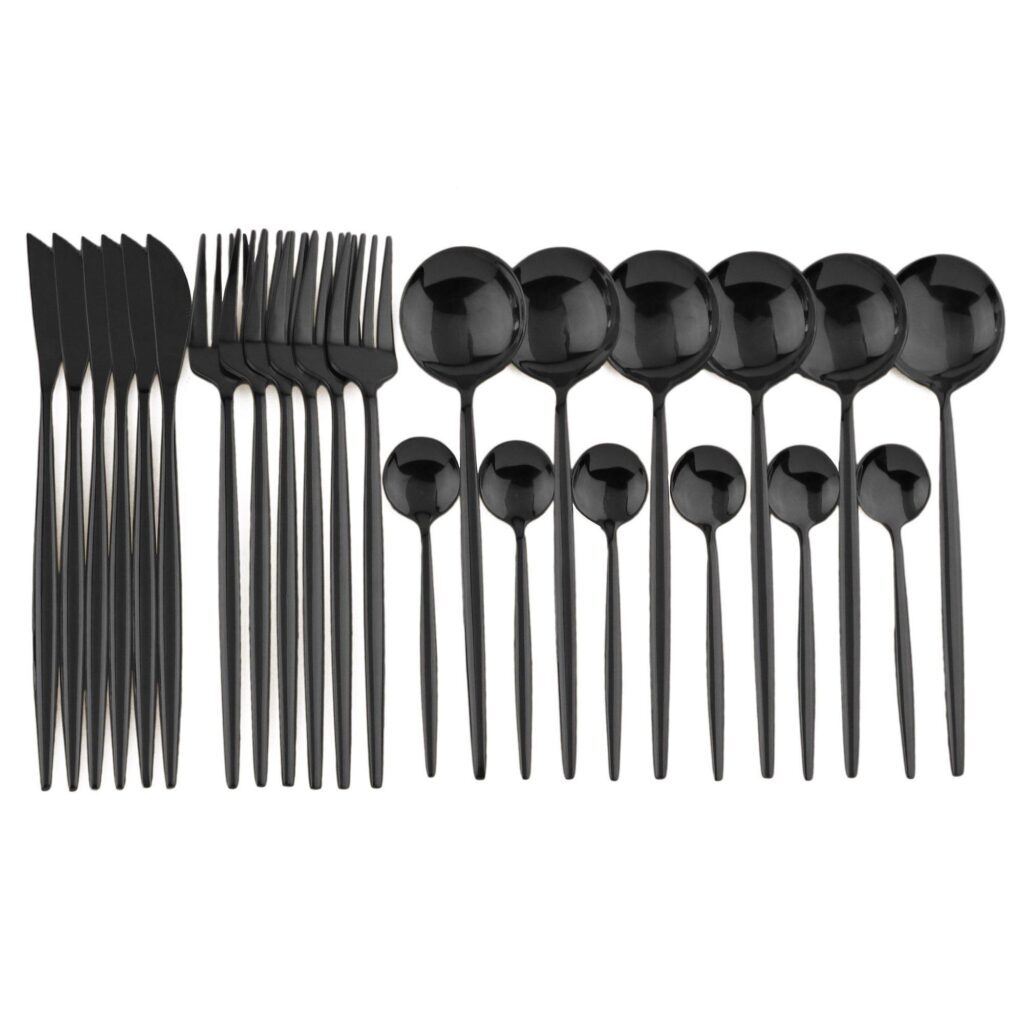 Talher Aço Negro Premium Feito à Mão 24pcs - Imagem 3