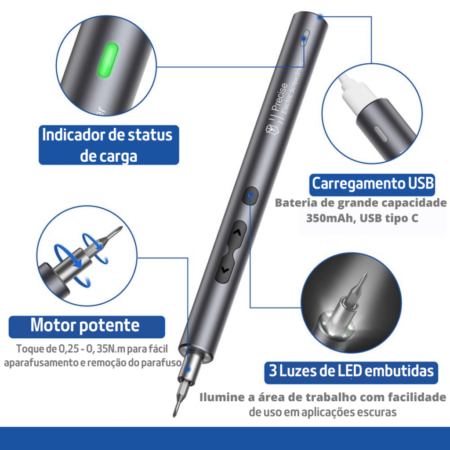 Chave De Fenda Elétrica Multifuncional | kit Completo - Imagem 4