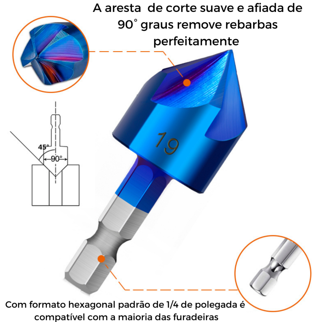 Brocas Escareadoras Para Chanfro | Kit com 6 Peças - Imagem 3
