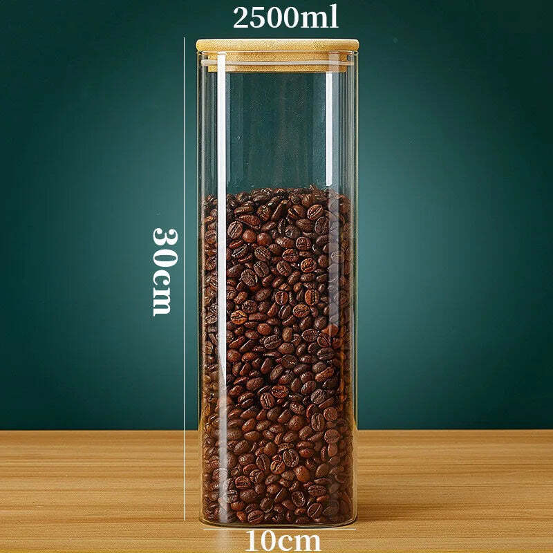 Potes de Armazenamento Hermético de Vidro com Tampa de Bambu - Imagem 9