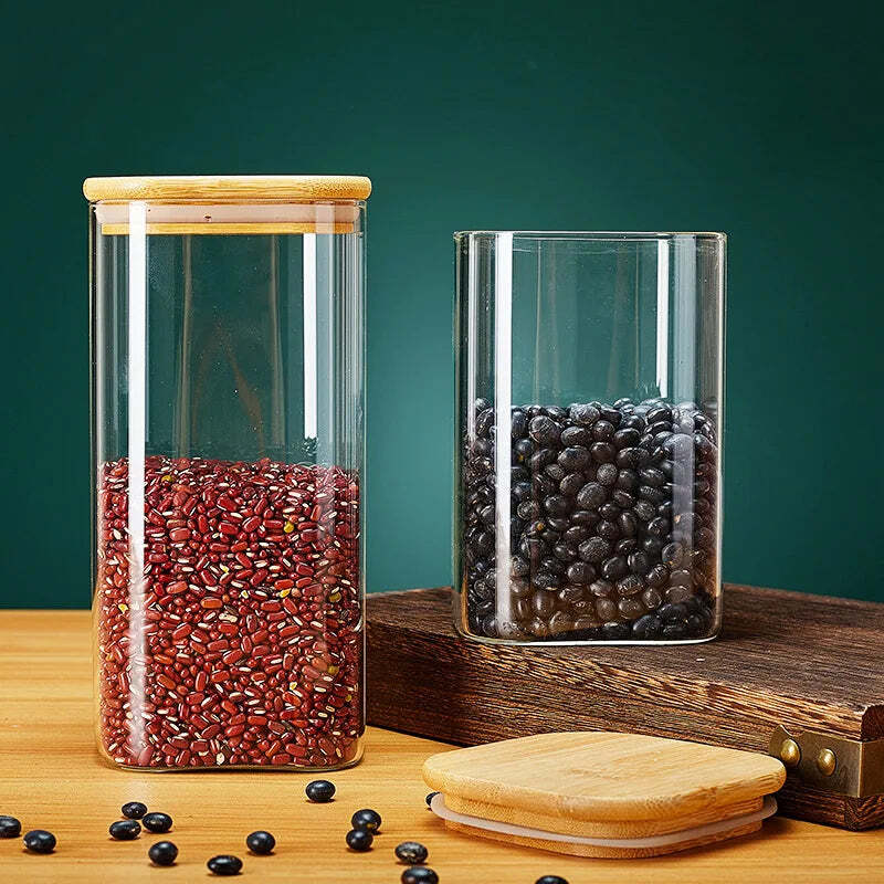 Potes de Armazenamento Hermético de Vidro com Tampa de Bambu - Imagem 4