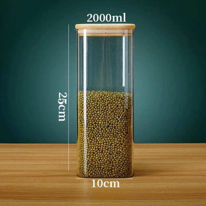 Potes de Armazenamento Hermético de Vidro com Tampa de Bambu - Imagem 8