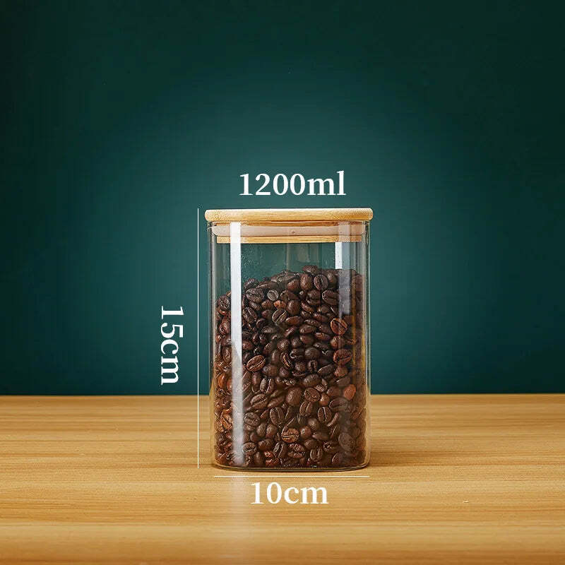 Potes de Armazenamento Hermético de Vidro com Tampa de Bambu - Imagem 6