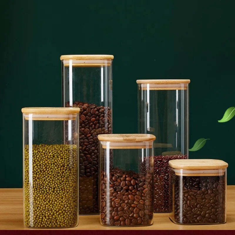 Potes de Armazenamento Hermético de Vidro com Tampa de Bambu - Imagem 2