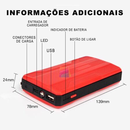 Auxiliar de Partida de Carro 12v e 20000mah - Carpower - Imagem 5