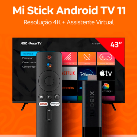 Mi Stick Android 11 com Resolução 4K e Assistente Virtual