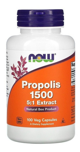 Própolis 1500 Da Now Foods, 100 Cápsulas Vegetais, Sabor Sem Sabor
