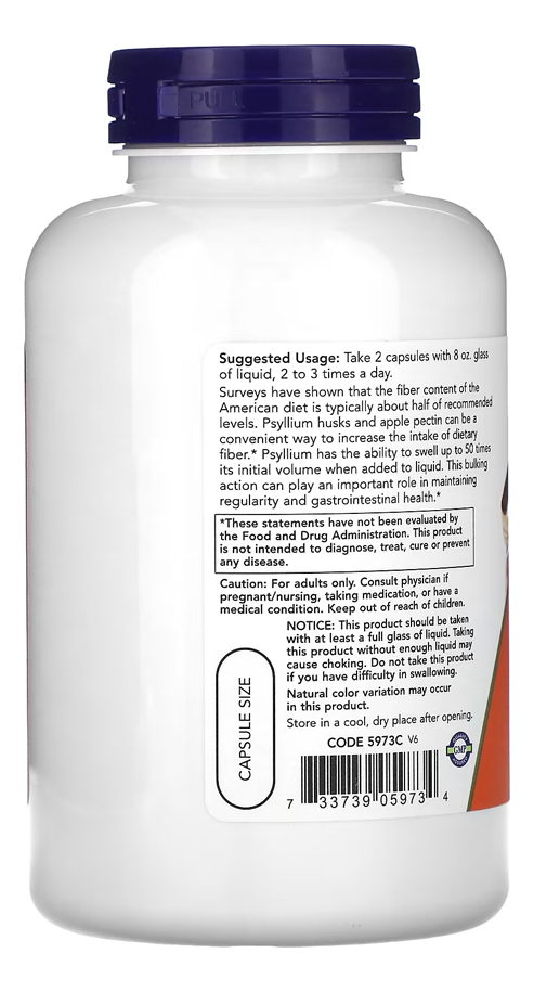 Casca Psyllium + Pectin Now Foods 180cap + Porta Cápsulas - Imagem 3