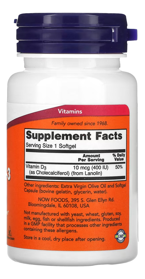 Vitamina D-3 Now Foods 180 Cáps Softgels + Porta Cápsulas - Imagem 2