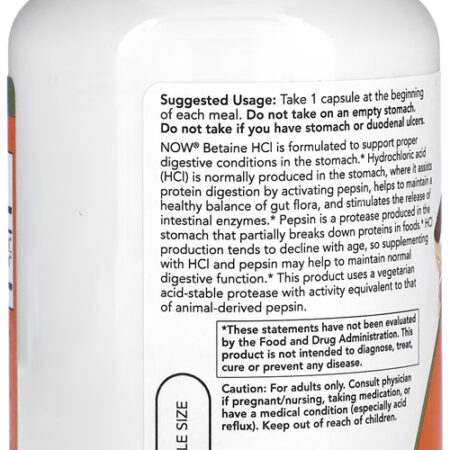 Betaína Hcl 648mg Now Foods Betaine Hcl 120 Veg Caps 4un - Imagem 5