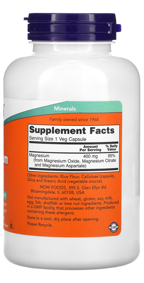 Magnésio Magnesium 400mg Now Foods 180 Veg Caps Importado - Imagem 2