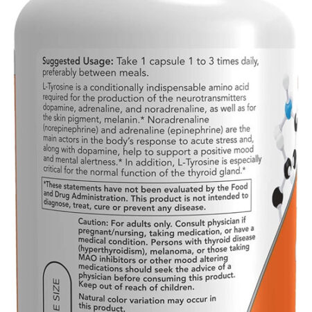 L-tirosina 750mg Now Foods L-tyrosine 90 Veg Caps 5un - Imagem 5