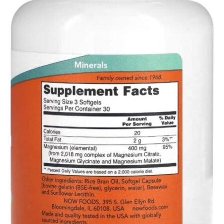 Magnésio Citrato Glicinato E Malato 400mg 90 Softs Now Foods Sabor Sem Sabor - Imagem 3