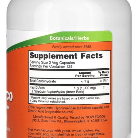 Pau Darco 500mg 250veg Caps Nowfoods Importado - Imagem 2