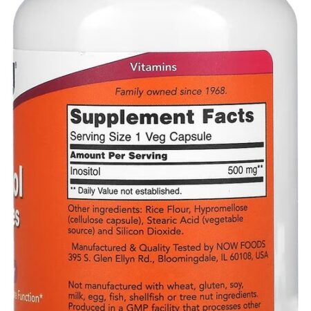 Inositol 500mg Now Foods 100 Veg Cápsulas Importado Eua/usa - Imagem 3